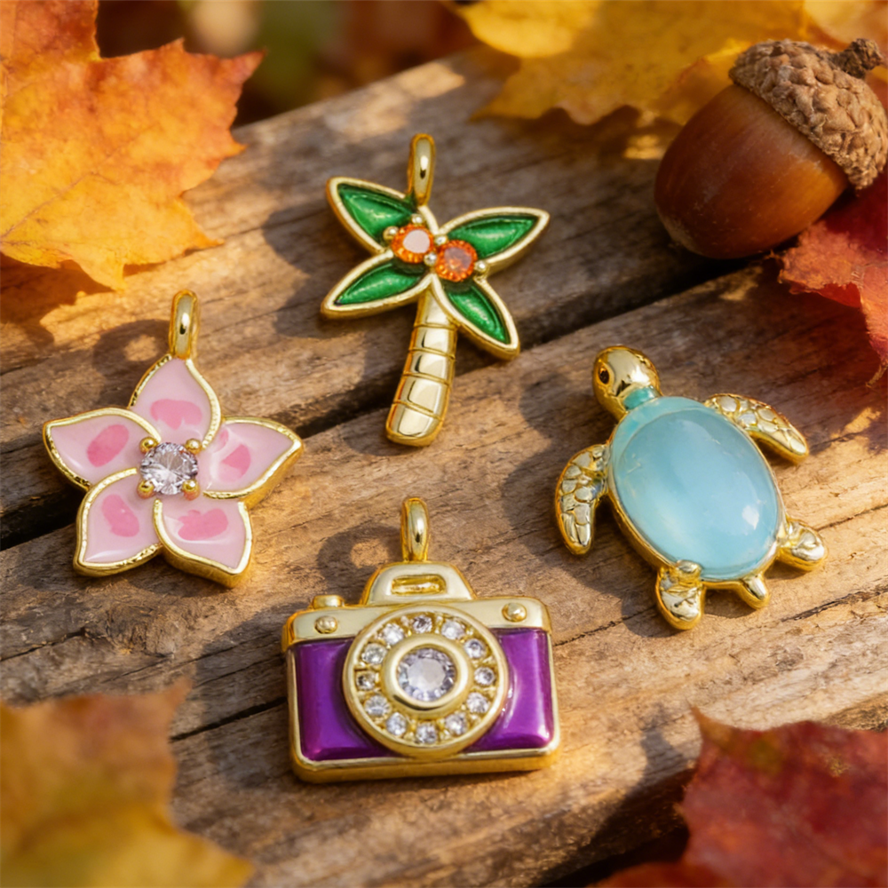 Jewelry Making Videos - 4Pcs Pendant Handmade Enamel Brass Zircon