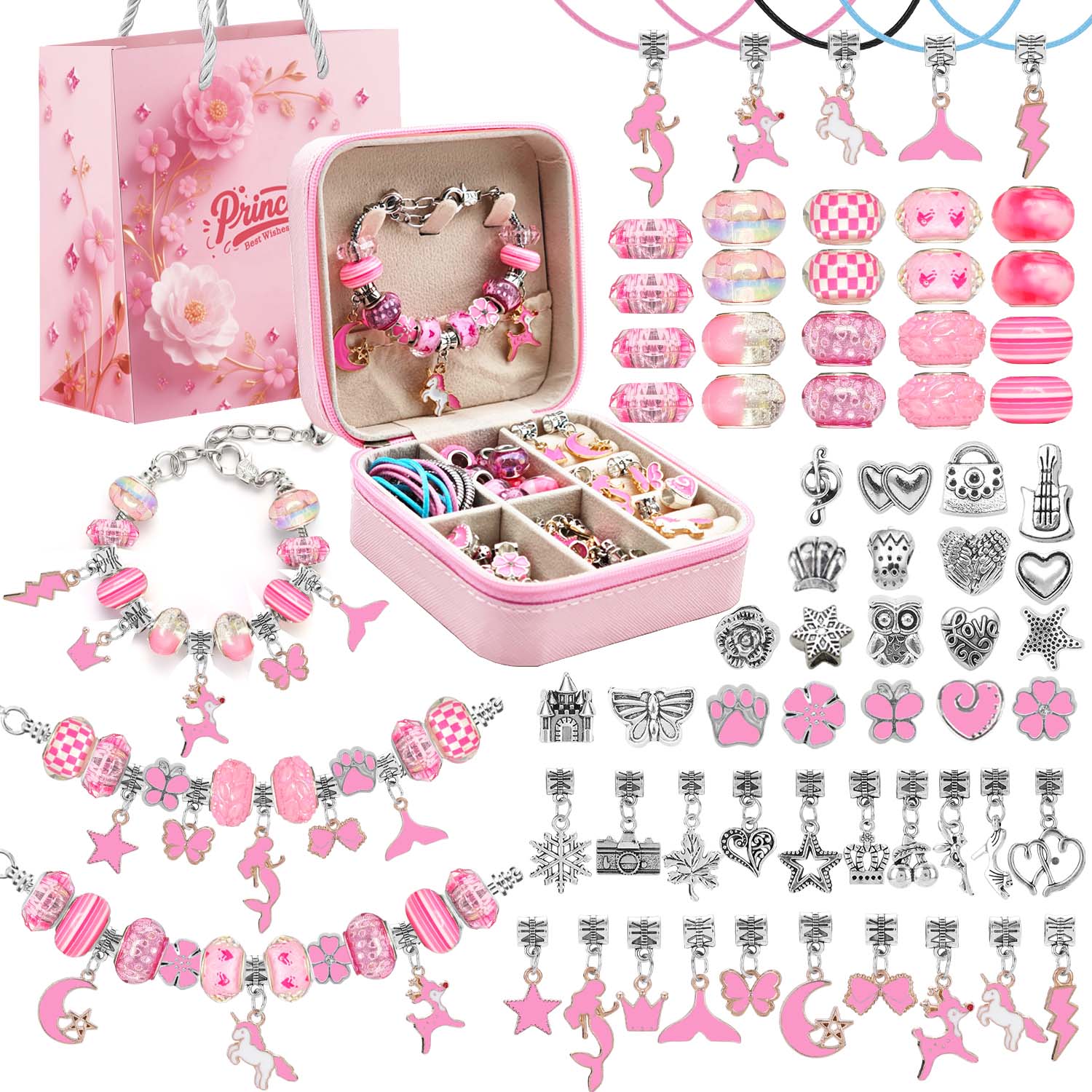 Jewelry Making Charms - 68pcs pink beaded jewelry set, charm