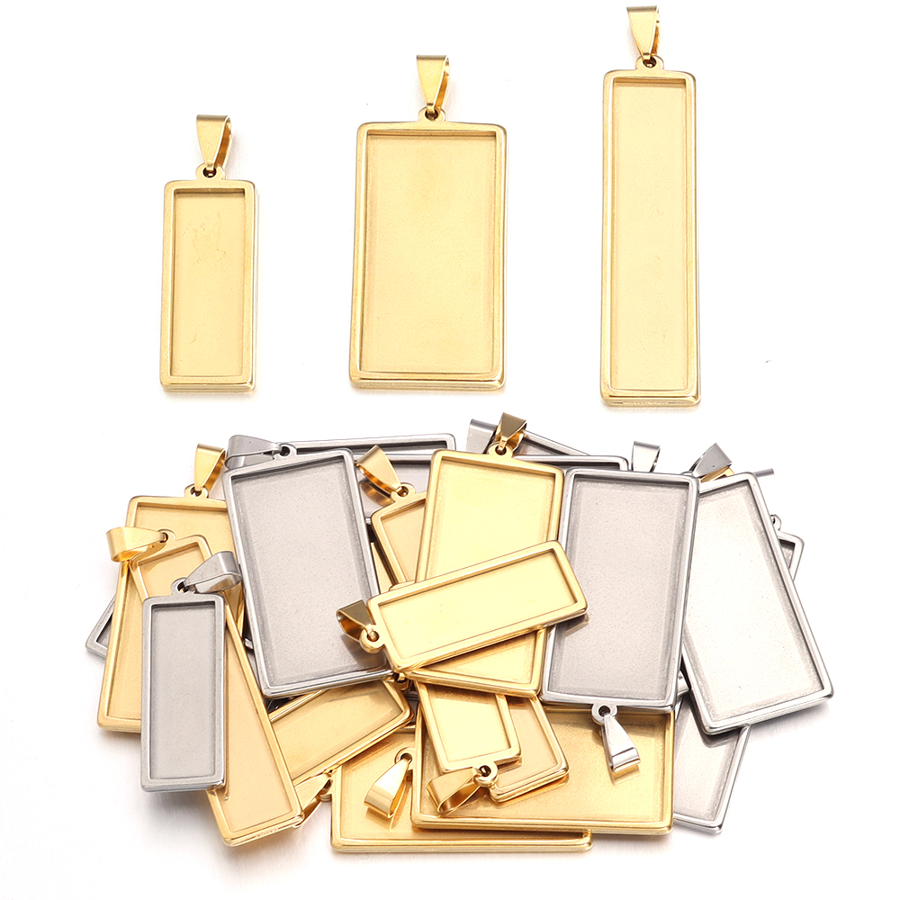 Jewelry Making Tray - 2pcs Stainless Steel Rectangle Pendant Cabochon