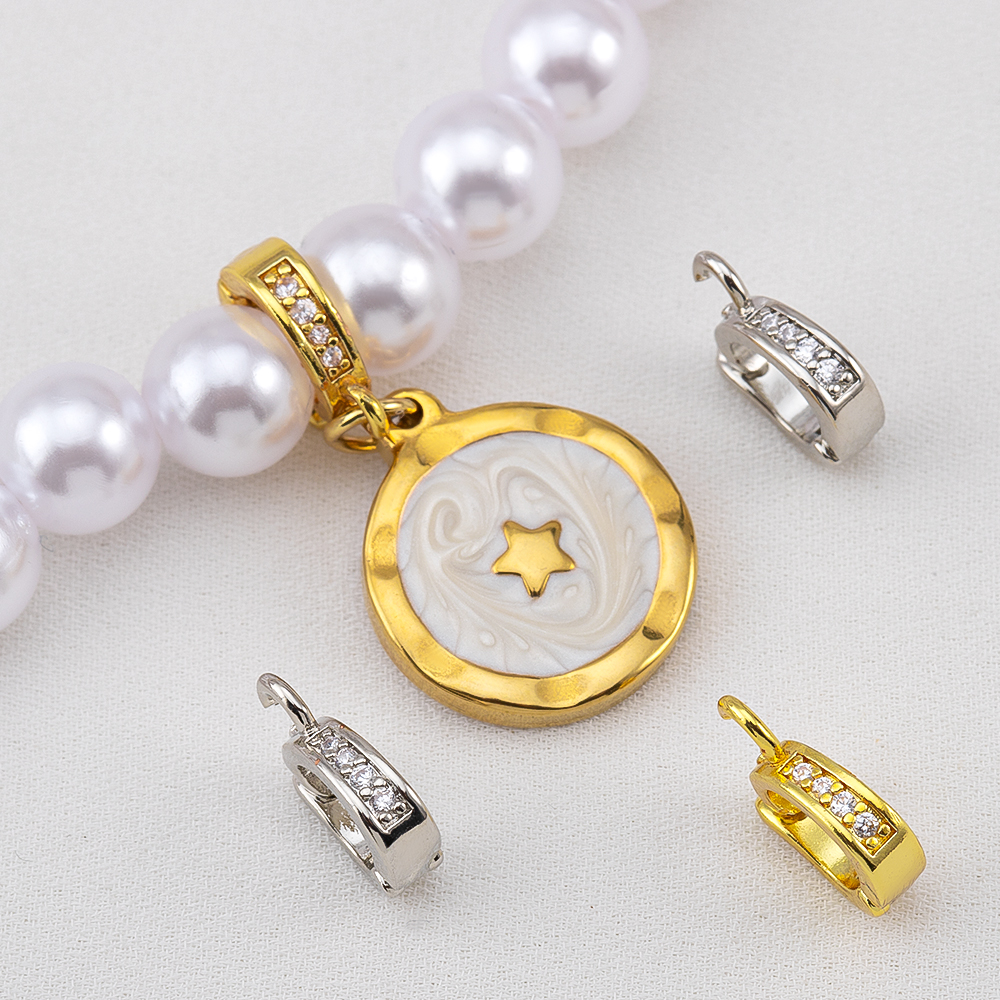 18K Gold Plated Zircon Bail Pe - Jewelry Making Charms 评论和价格