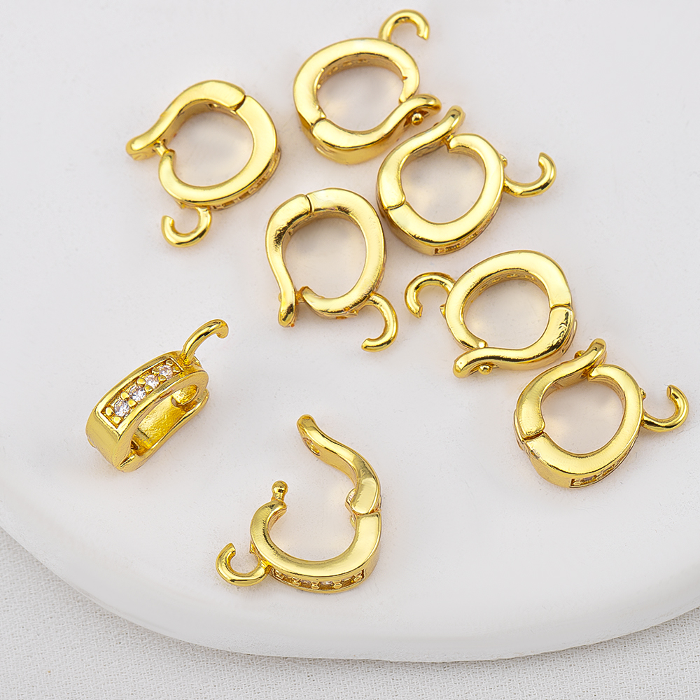 18K Gold Plated Zircon Bail Pe - Jewelry Making Charms 评论和价格