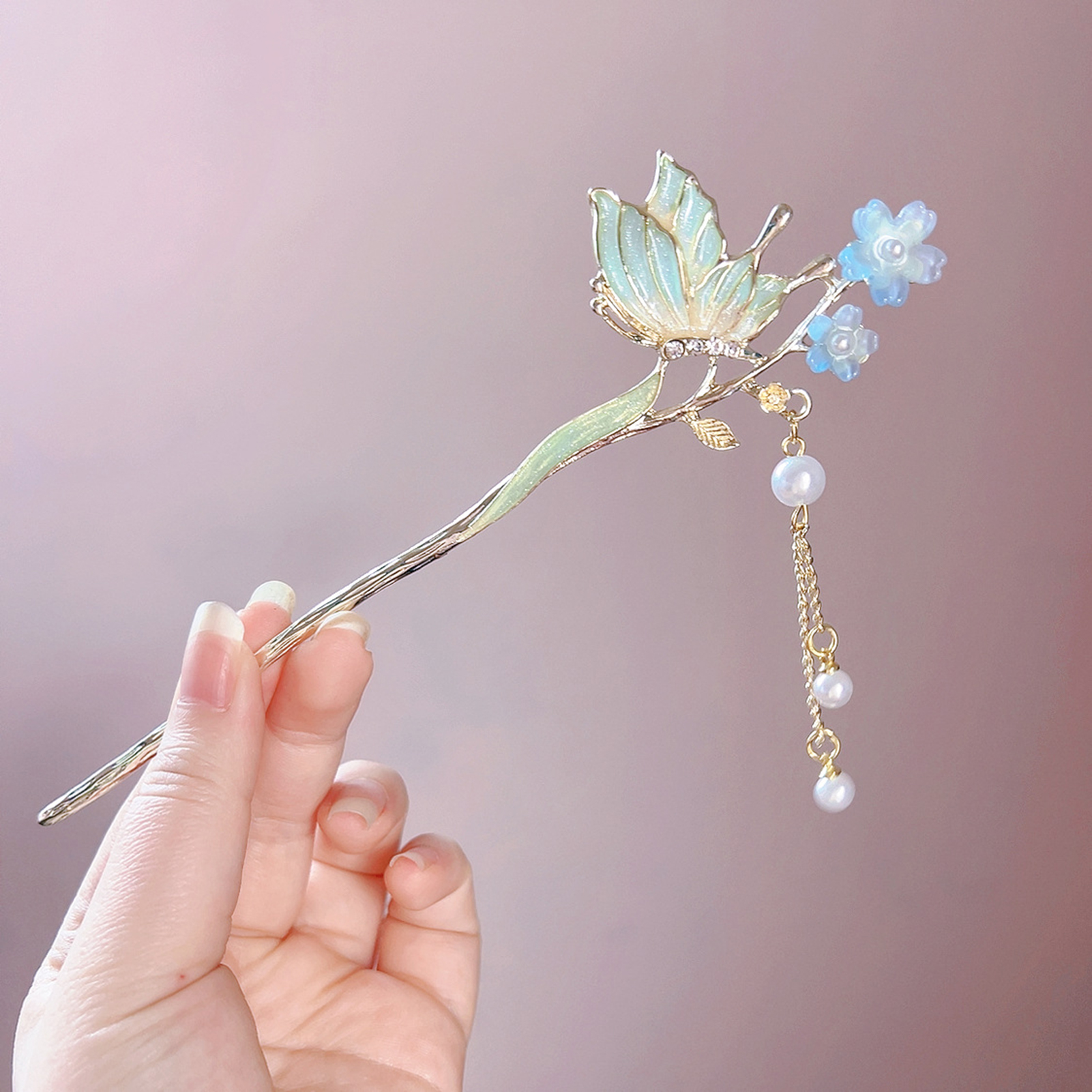 Pink Flower Butterfly Hair Pin - Jewelry Making With Beads 评论和价格