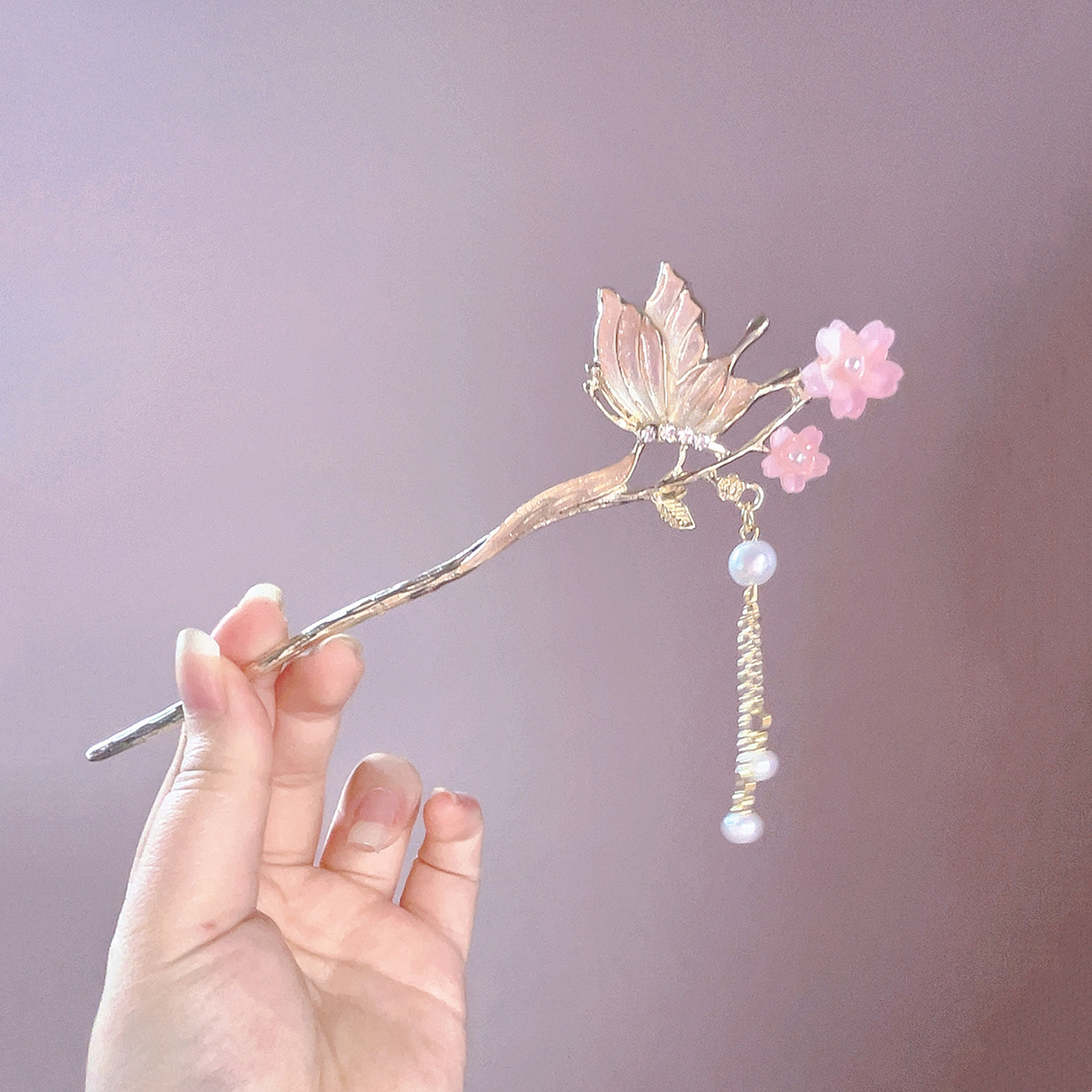 Pink Flower Butterfly Hair Pin - Jewelry Making With Beads 评论和价格