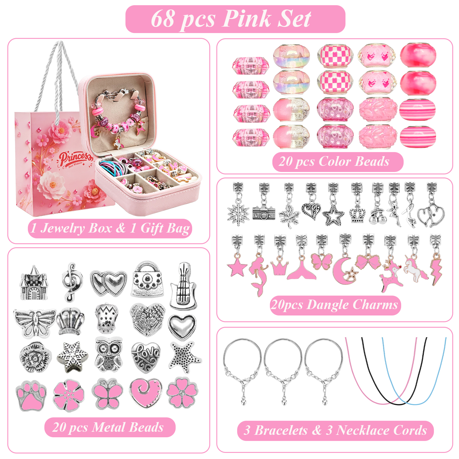 68pcs pink beaded jewelry set, - Jewelry Making Charms 评论和价格