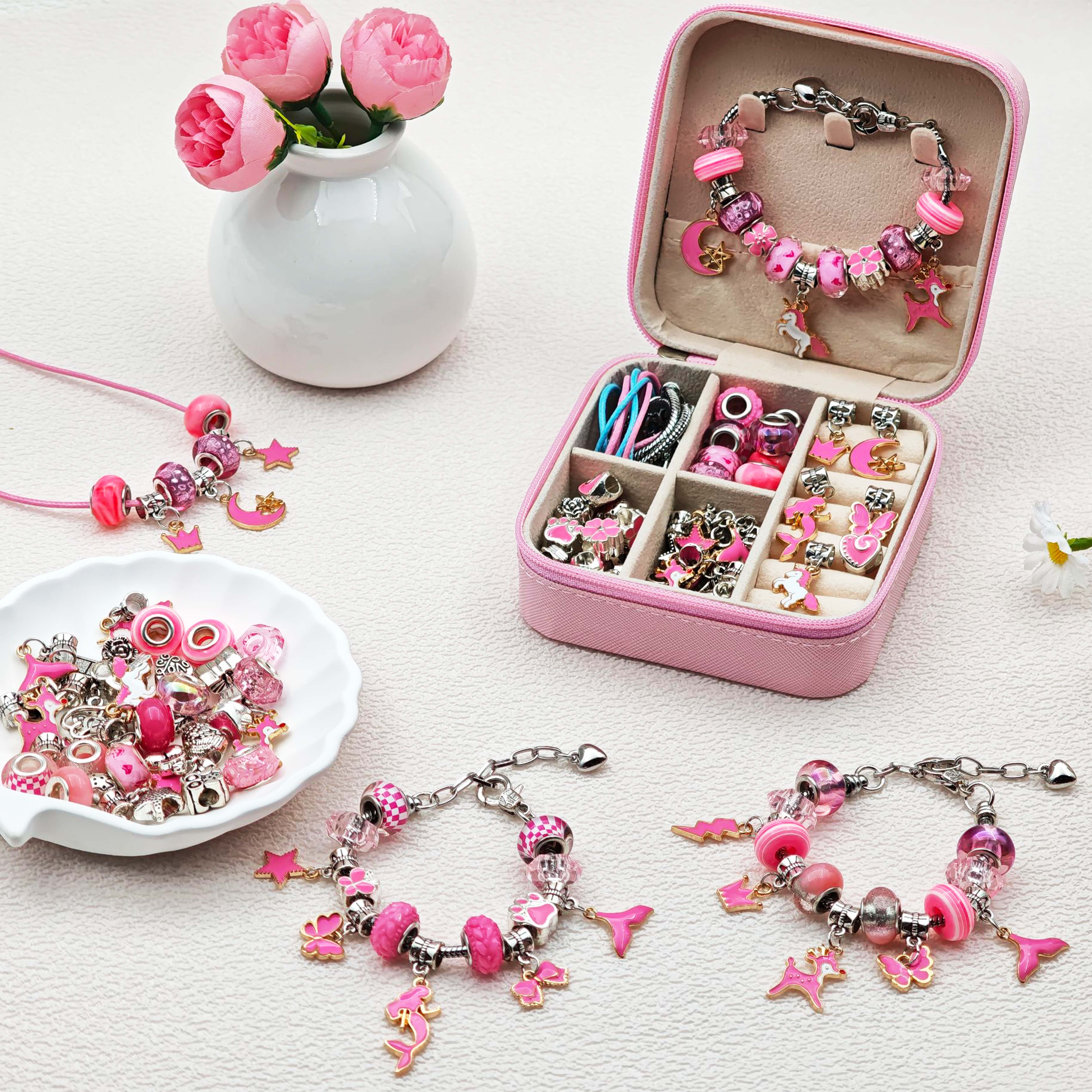 68pcs pink beaded jewelry set, - Jewelry Making Charms 评论和价格