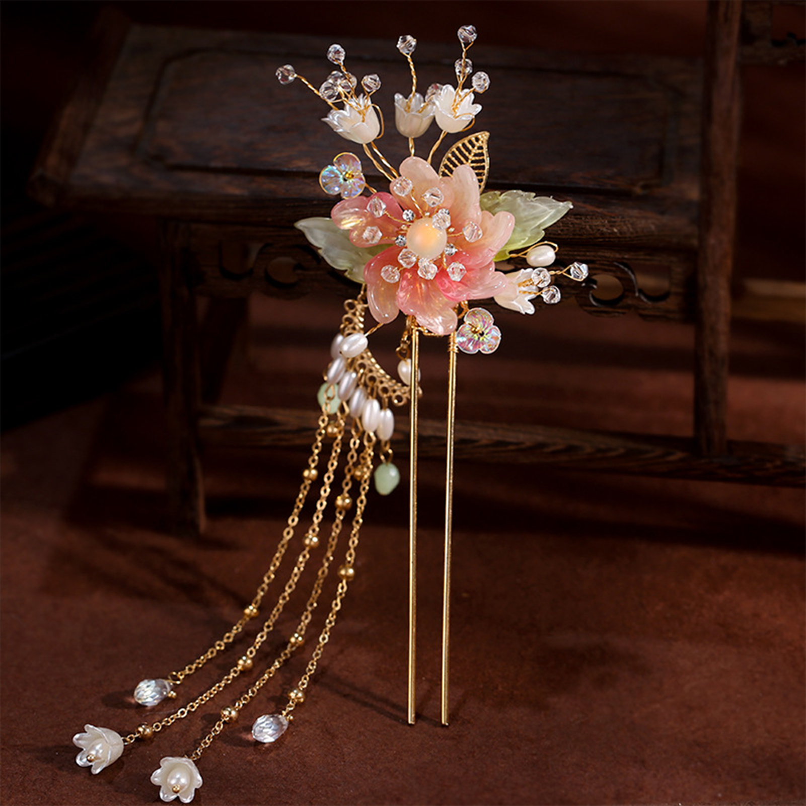 Elegant Pink Flower Hair Pin U - Jewelry Making With Beads 评论和价格